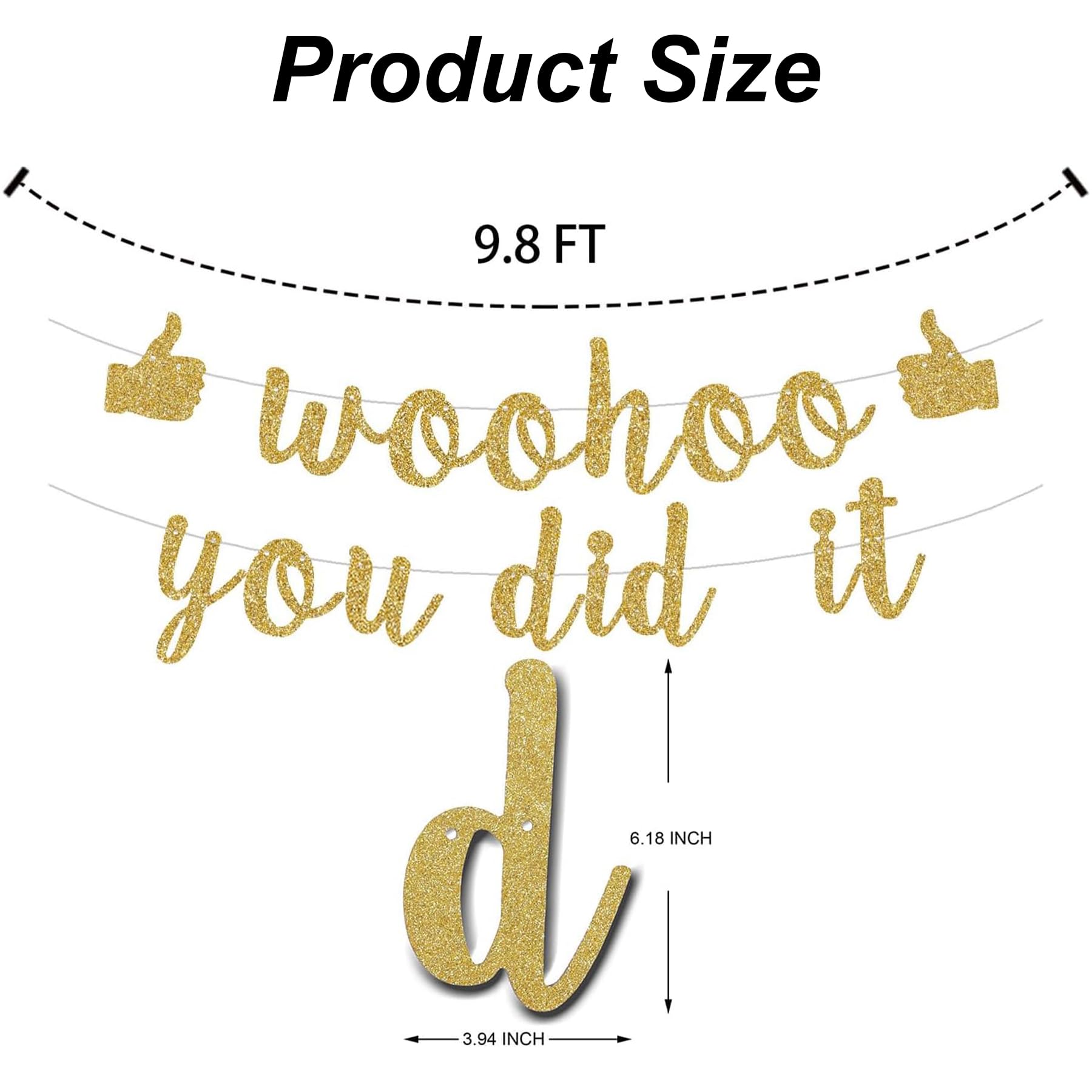 Umimiss Woohoo You Did It Graduation Party Decorations, Gold Glitter Congratulations & Well Done Banners - Image 3