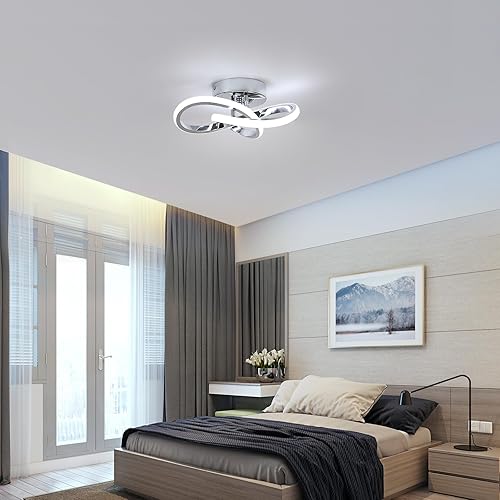 Miniatura 6 de DAXGD Lámpara de Techo LED Moderna, Lámpara de Techo de 22W LED 6500K Blanco Frío Diseño Espiral para Pasillo de Corredor Balcón Cocina (Plateado)