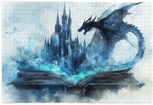Lightning-Engraved Cover with Metallic Foil, Dragons and Storms Wooden Puzzle 1000PC for Adult, Dragons Roar Rippling Through Ink, Hands-on Assembly of Your Home decor Wall Art