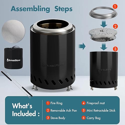 Miniatura 13 de Hoguera de mesa de 9.7 x 7.1 pulgadas, estufa de campamento de bajo humo para fogatas de combustión segura al aire libre, pellets de combustible