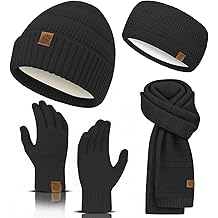 Winter Beanie Hat Scarf Gloves Headband Set &ndash; Knit Beanie, Warm Scarf, Touchscreen Gloves &amp; Ear Warmer, Gift for Women &amp; Men