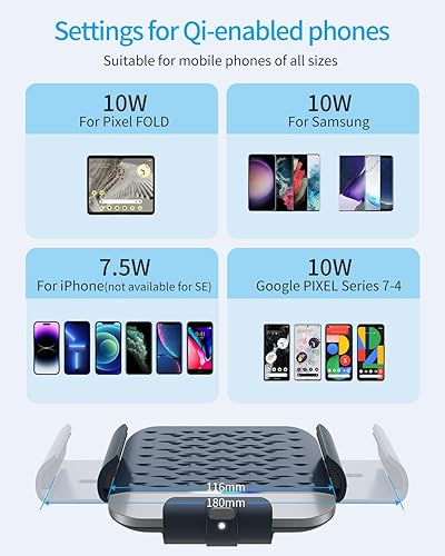 Miniatura 5 de Soporte inalámbrico para cargador de coche para Google Pixel Fold, doble bobina de carga rápida, cargador de automóvil con abrazadera automática