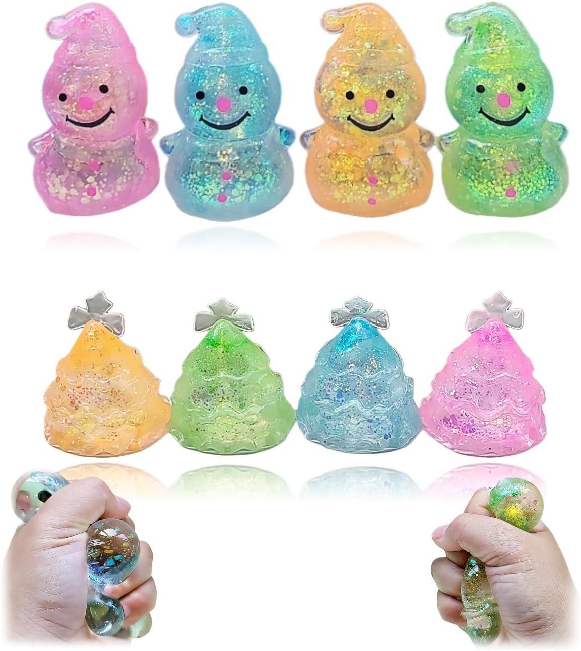 8 Pack Christmas Stress Relief Tools, Festive Glitter Sensory Balls for Adults & Teens, Slow-Rise Squishy Tools for Anxiety Management, Office Desk Decor, Stocking Stuffers & Holiday Party Favors
