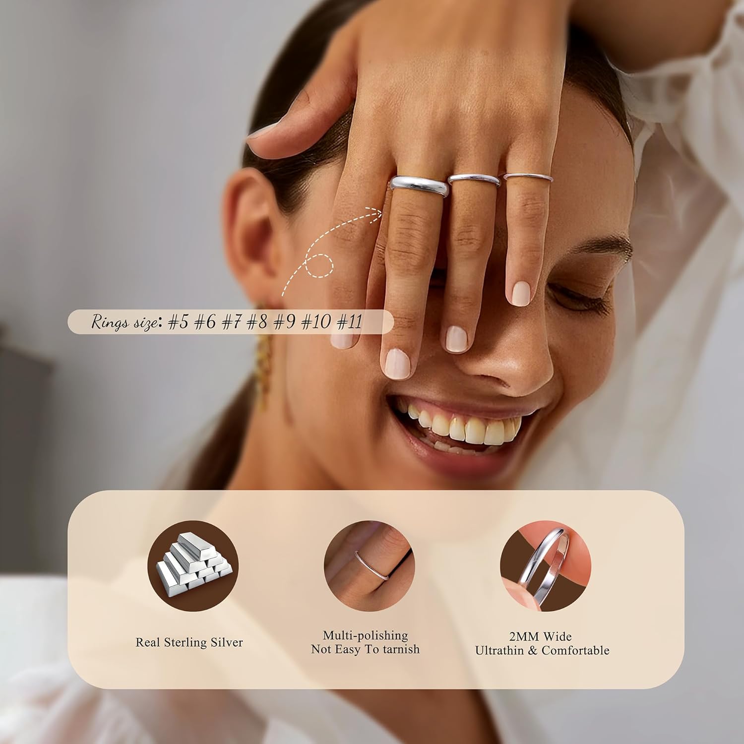 Diamday S925 Sterling Silver Rings for Women Men High Polished Sterling Silver Band Thumb Stackable Ring Comfort Fit 1mm 2mm 4mm - Image 2