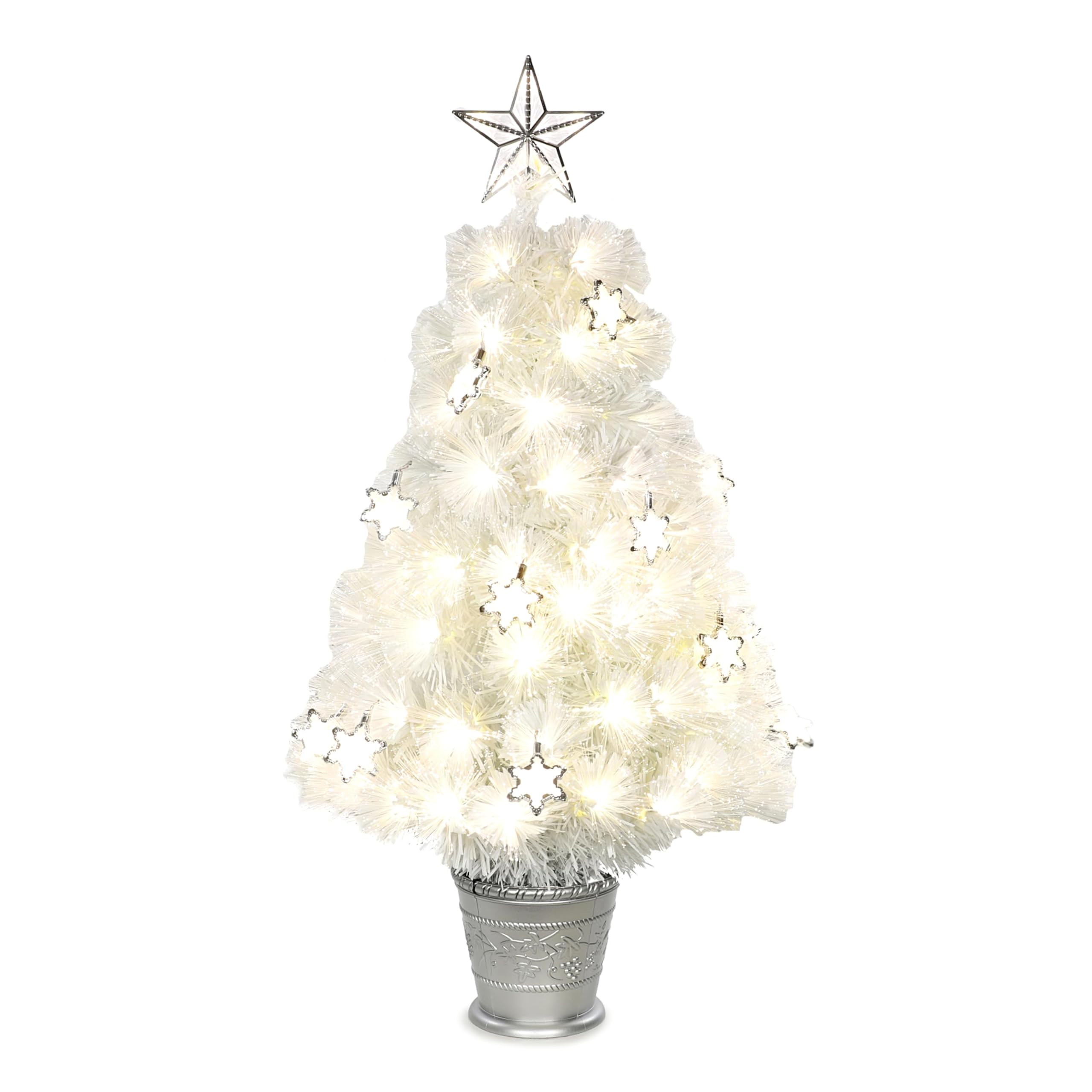 Christmas Concepts® 3ft (36") Warm & Ice White Fibre Optic Multi Function Christmas Tree With LED Snowflakes - 13 Functions Included - Artificial Christmas Trees
