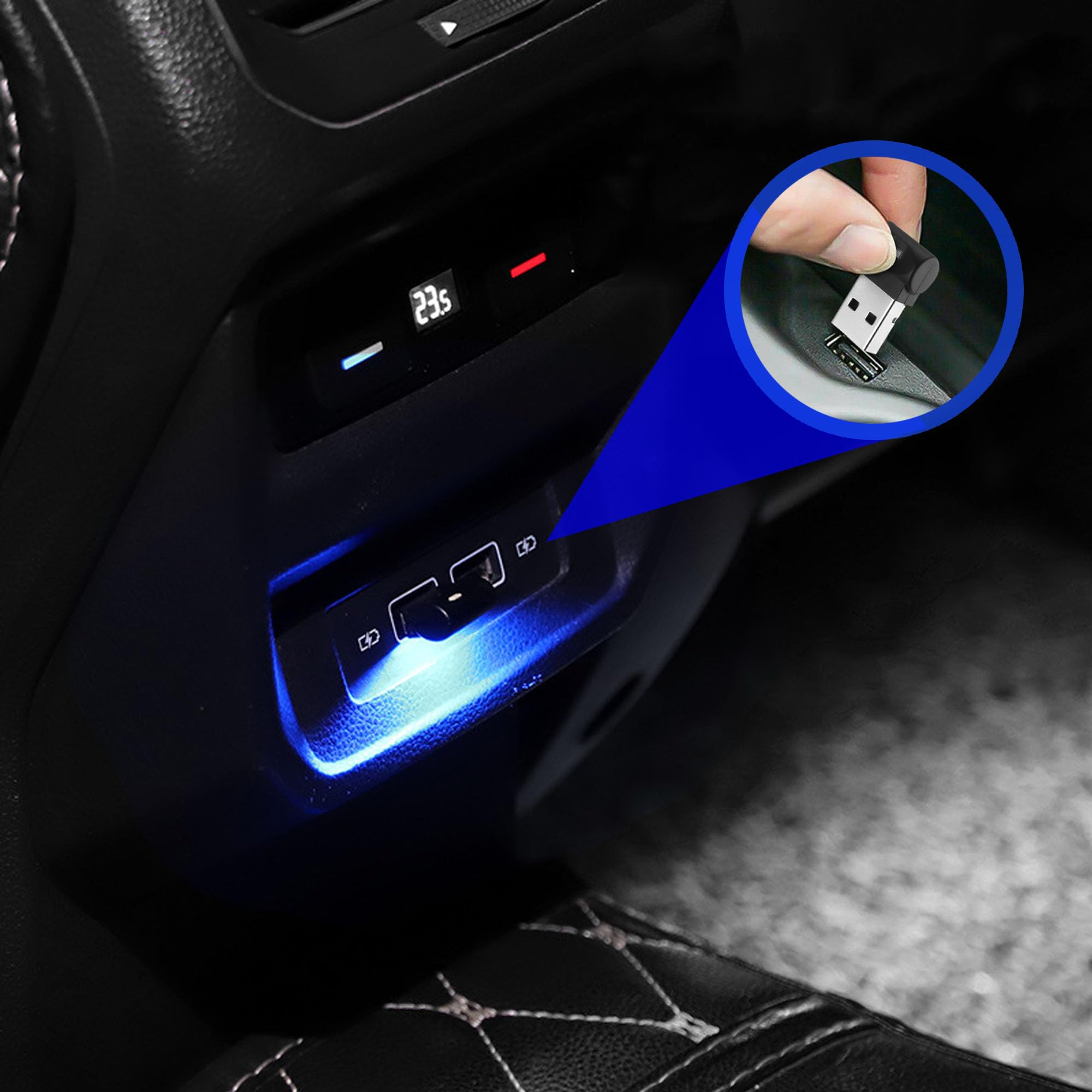 LEZED Set Di 7 Luci LED USB Per Auto, Illuminazione Interna Multicolore (Blu Ghiaccio, Rosso, Rosa, Viola, Giallo, Verde, Blu, Bianco), Mini E Portatili