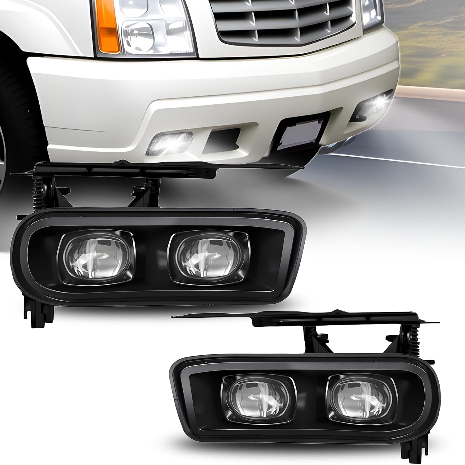 LED Fog Lights Assembly Compatible with 2002 2003 2004 2005 2006 Cadillac Escalade/Escalade EXT/Escalade ESV Driving Fog Lamps (Clear Lens)