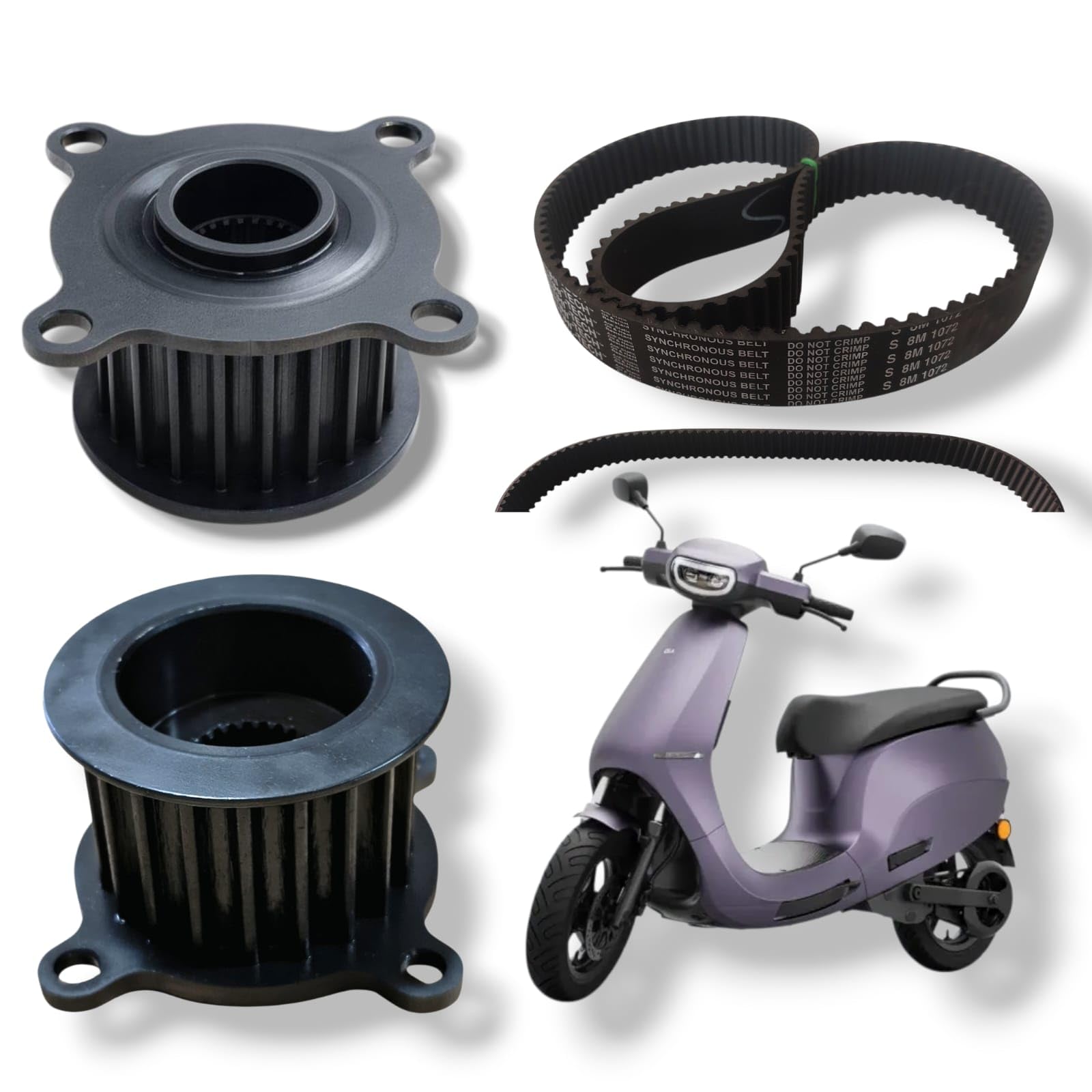 Compatible with Ola S1 Pro Generation 2 Motor Front Pulley and Drive Belt compatible with CONTI-HI-TECH HTD 8M 1072, Rust-Free, High Strength, Long Life, High Torque Support (.01)