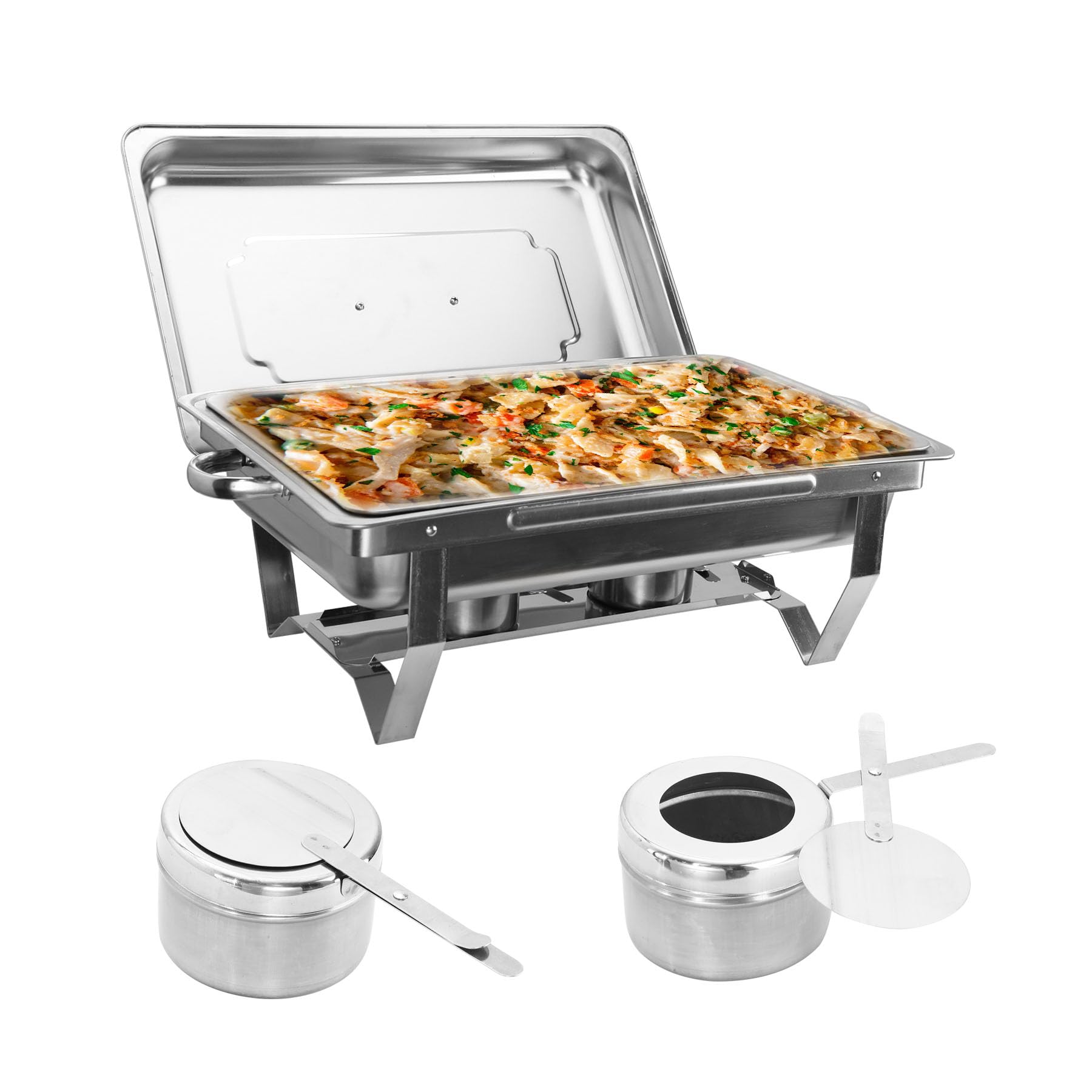 WILPREP Chafing Dish Buffet Set, 9L Rectangle Stainless Steel Food Warmer Kit with Lids Food Pans Bain Maries and Fuel Holders, Buffet Serving Utensils for Restaurant Catering Parties Weddings