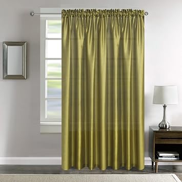 GYROHOME Faux Silk Sheer Curtains with Rod Pocket Light Reducing Window Treatment for Living Room Bedroom Dining Room Patio Door, 1Panel, Olive Green, 46x72inch