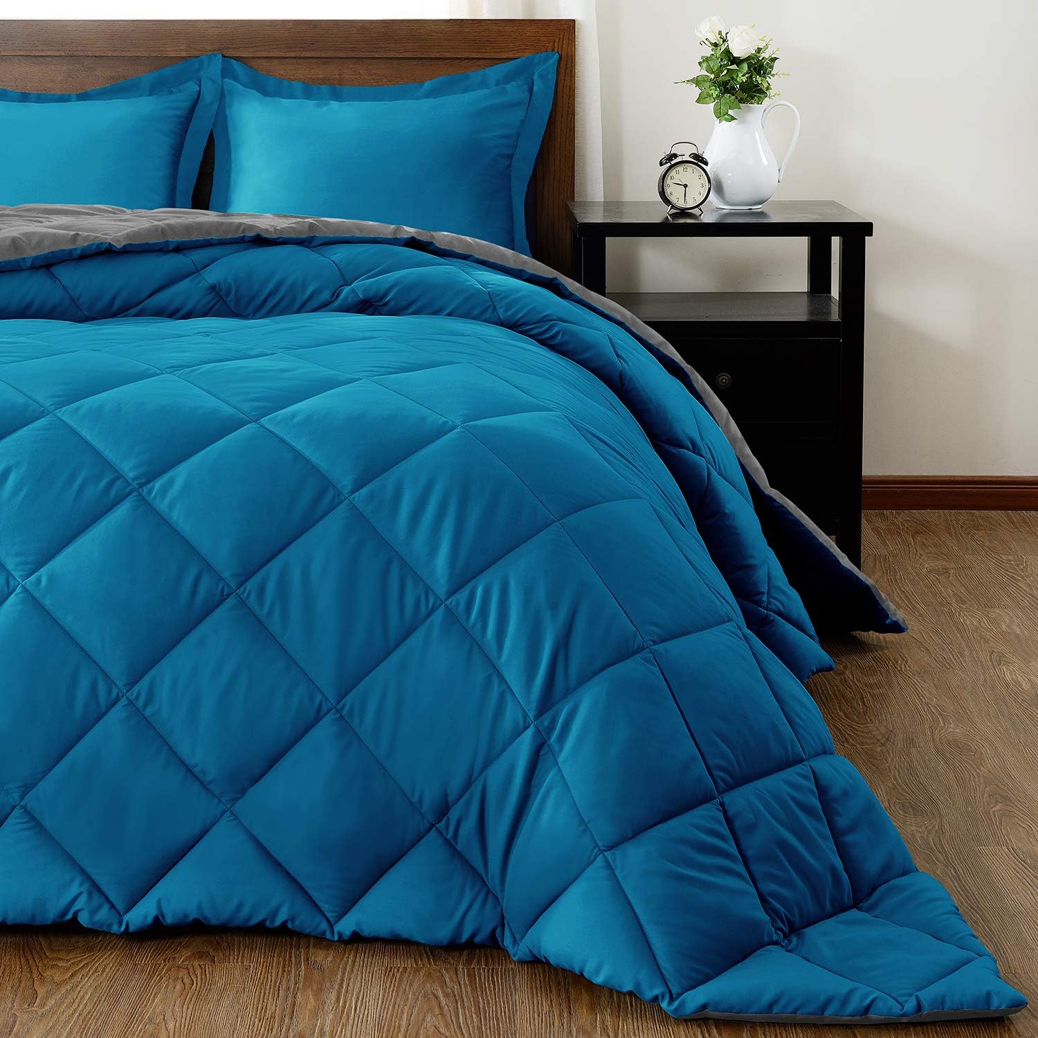 Reversible Comforter Down Alternative 3 Pcs Comforter Set (Ocean/Gray, Oversized King (98'' x 120'') 3 Pcs) 1 Comforter with 2 Pillowcase 1000 Tc Soft Cotton