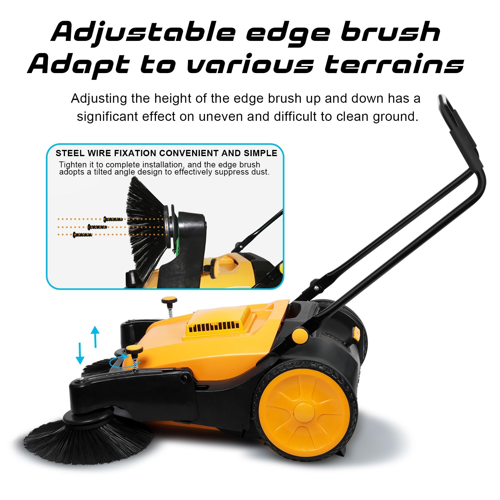 Brosse à gazon artificiel de 96,5 cm avec réservoir à déchets de 30,7 l, balayeuse manuelle sans moteur, 38 000 m² par heure, sans bruit, poignée pliable, orange