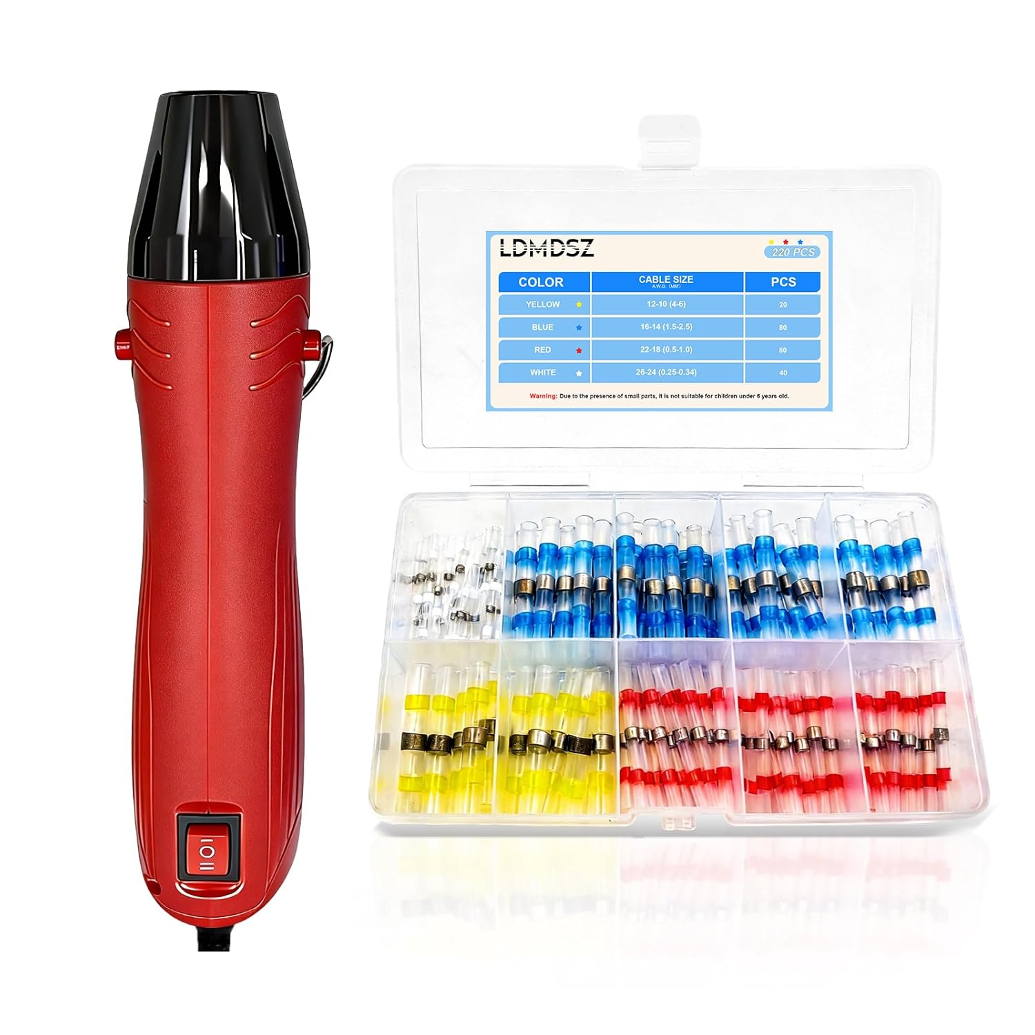 220PCS Solder Seal Wire Connectors Kit with Dual Temp Heat Gun, Heat Shrink Solder Butt Connectors Waterproof Electrical Terminals for Automotive Marine Boat RV Wiring Repair (220, RED)