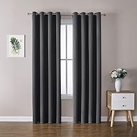 Vista 11 de ChrisDowa - Cortinas blackout con ojales para habitación y sala, juego de 2 paneles de cortinas con aislamiento térmico, gris oscuro, 42 x 63