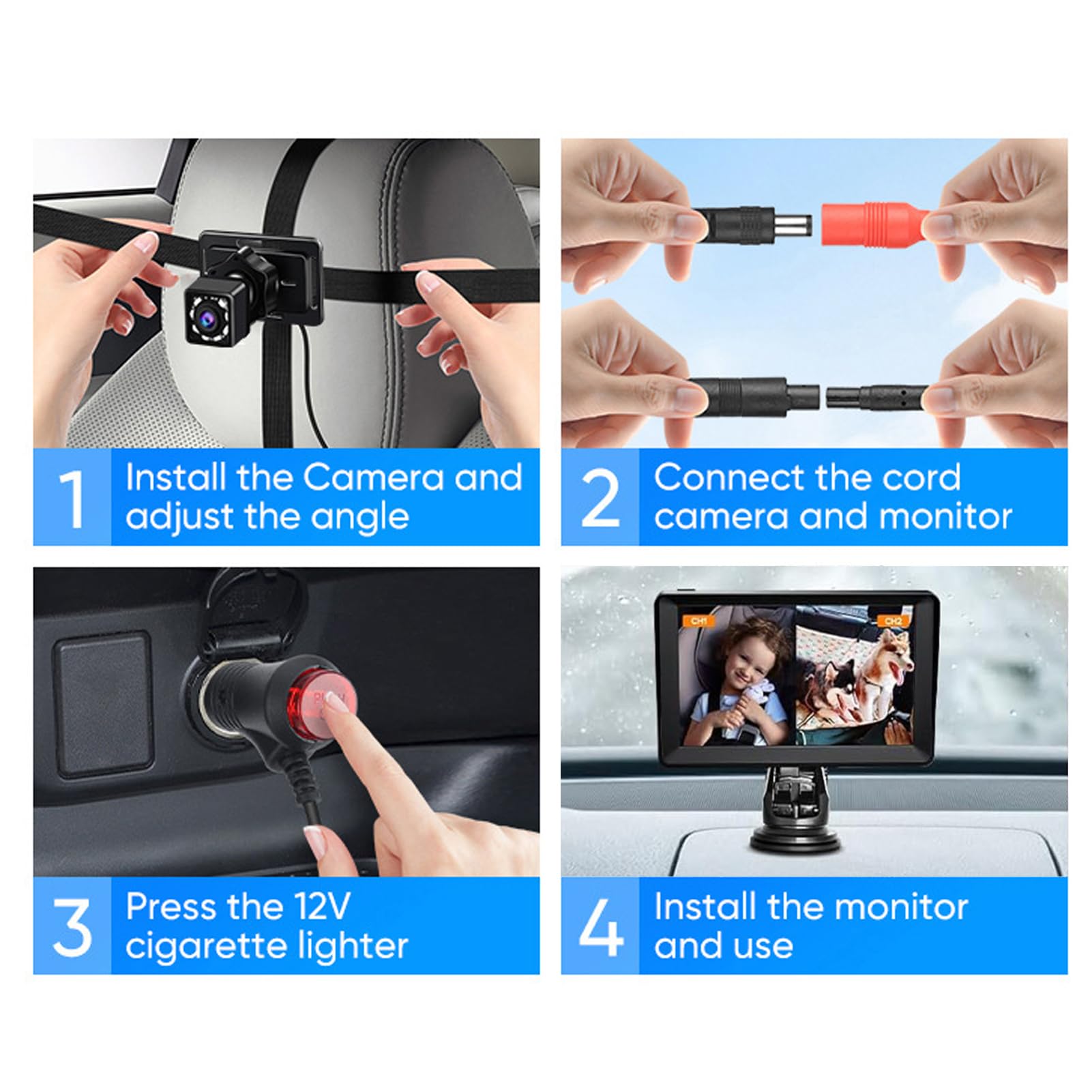 PolyGen Monitor per Auto per Bambini con Fotocamera, Doppia Fotocamera 1080P e Schermo IPS da 7 Pollici con Visione Notturna IR Aggiornata, Telecamera per Seggiolino Auto per