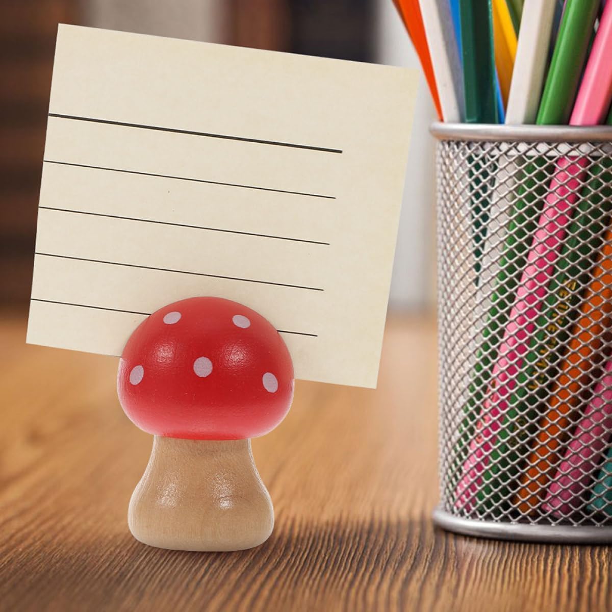 Wooden Mushroom Memo Clip and Photo Holder, Red Desktop Note Clip for Office Decor, Cute Desk Accessory for Photo Display and Message Organization image 5
