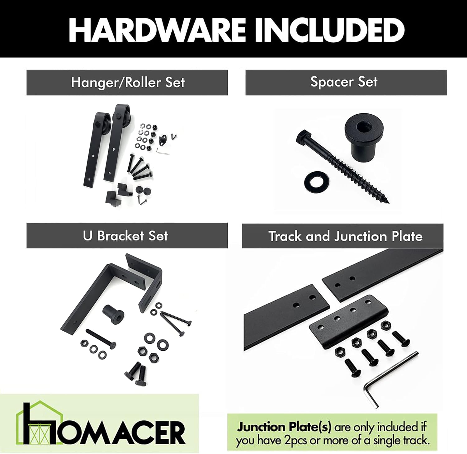 Homacer Black Rustic Double Track U-Shape Bypass Sliding Barn Door Hardware Kit, for Two/Double Doors, 7ft Long Flat Track, Anchor Design Roller