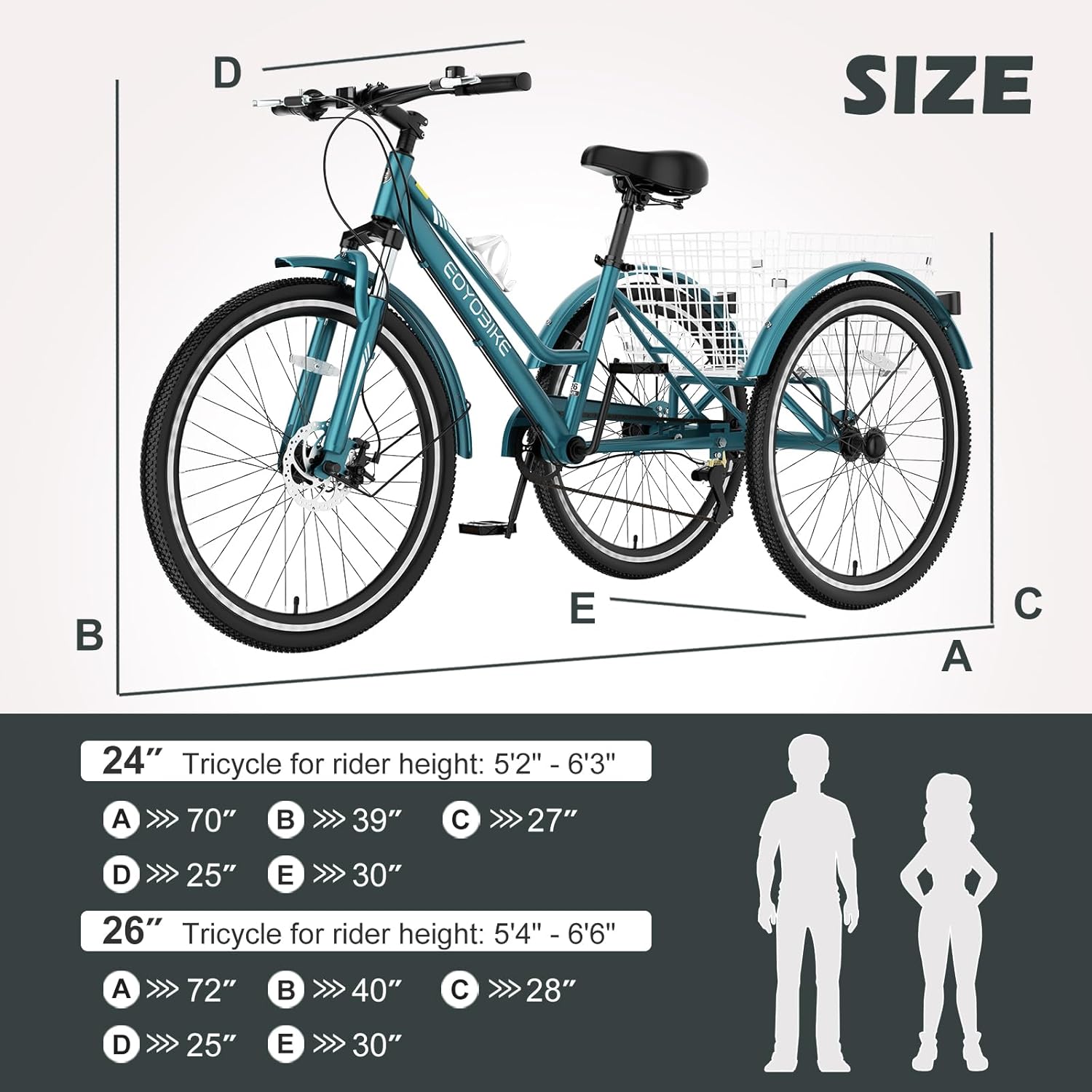 ABORON Adults Tricycle, 3 Wheels Bike for Adult, Tricycle for Adults, Double-Wall Wheel Rims, Tricycle for Women Men Exercise Outdoor Sports