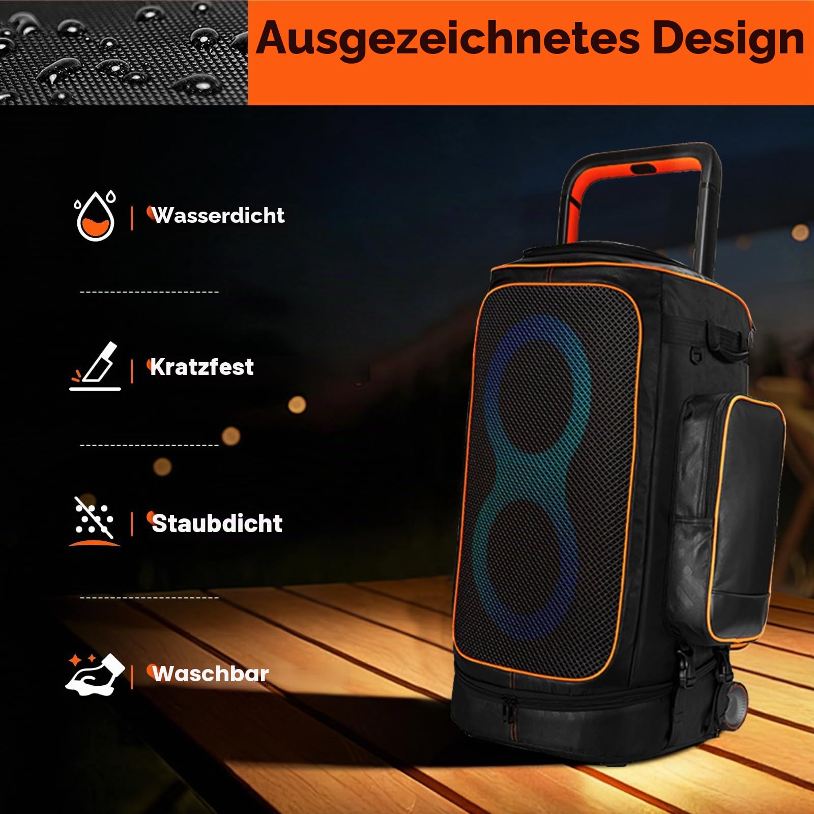 Schutzhülle Tasche für JBL PartyBox 520, Wasserdichte Transporttasche mit Rollen, Staubdichte Aufbewahrungstasche für JBL PartyBox 520 Lautsprecher für Reisen im Freien (Schwarz)
