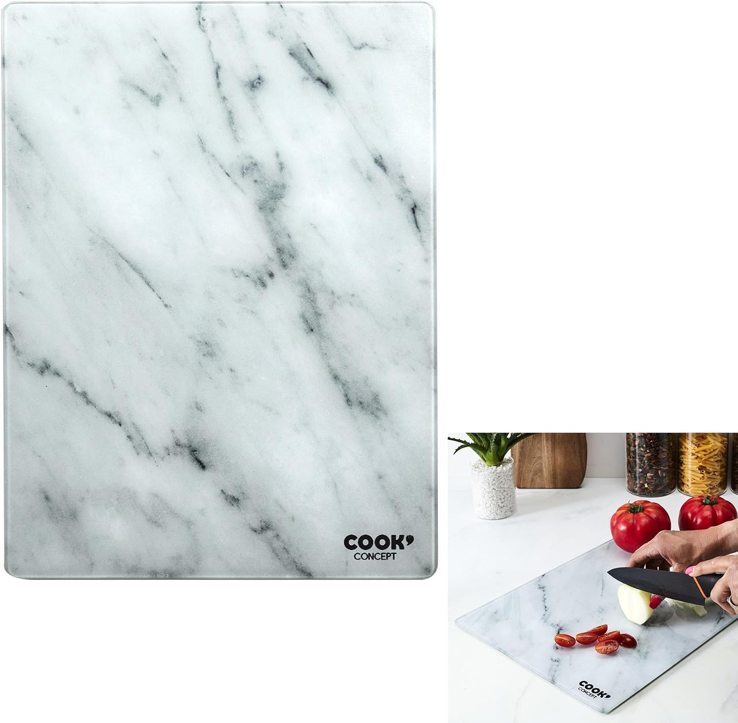Cook Concept KD3348 Chopping Board Rectangular Tempered Glass Marble Effect White and Grey H0.4 x 30 x 40 cm image 4