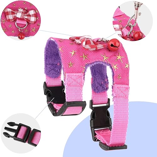 Miniatura 2 de Wontee Juego de arnés y correa para mascotas pequeñas con lazo y decoración de campana para jerbo conejillo de indias, ardilla, gatito al aire libre