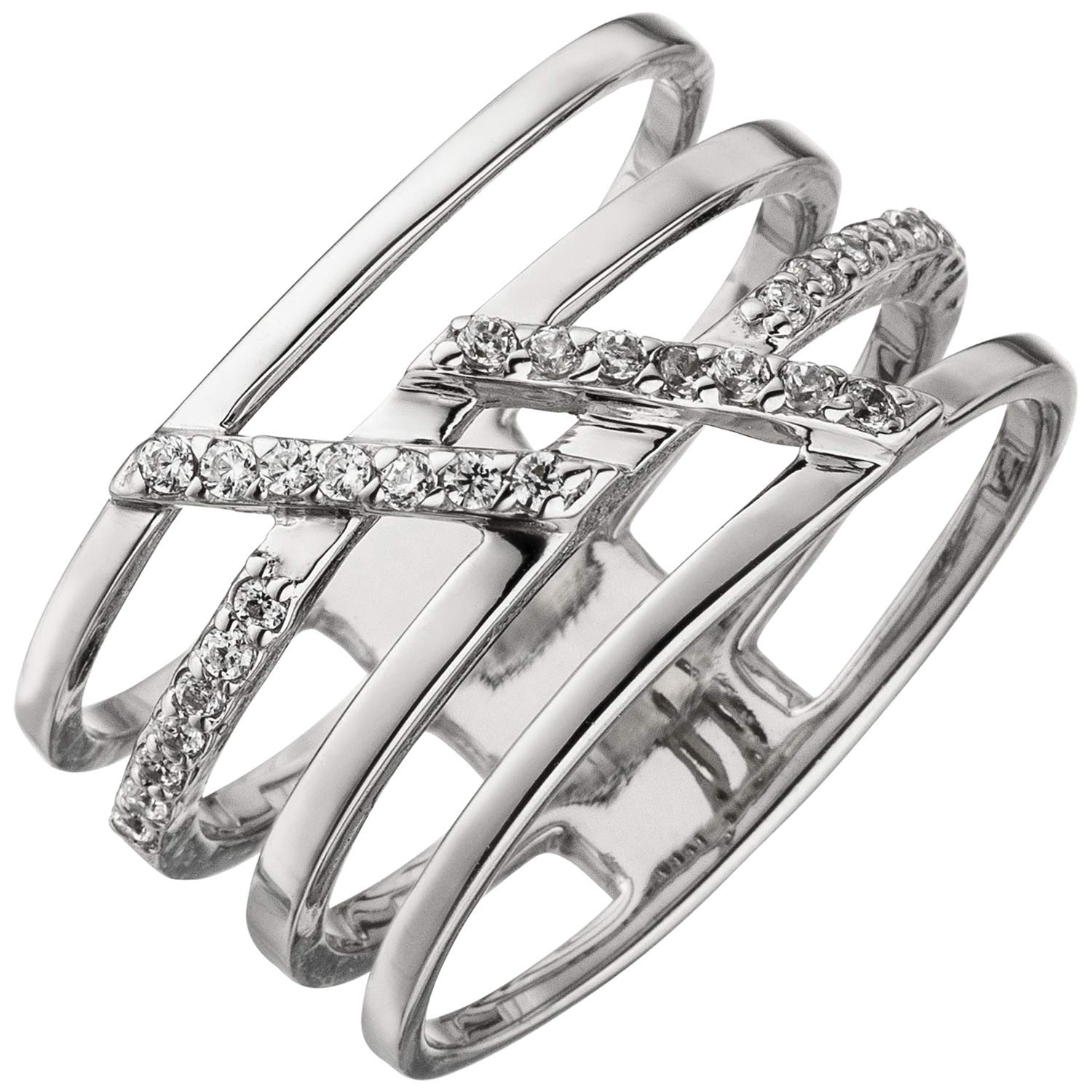 Jobo Damen-Ring 4-reihig breit aus 925 Sterling Silber mit 28 Zirkonia