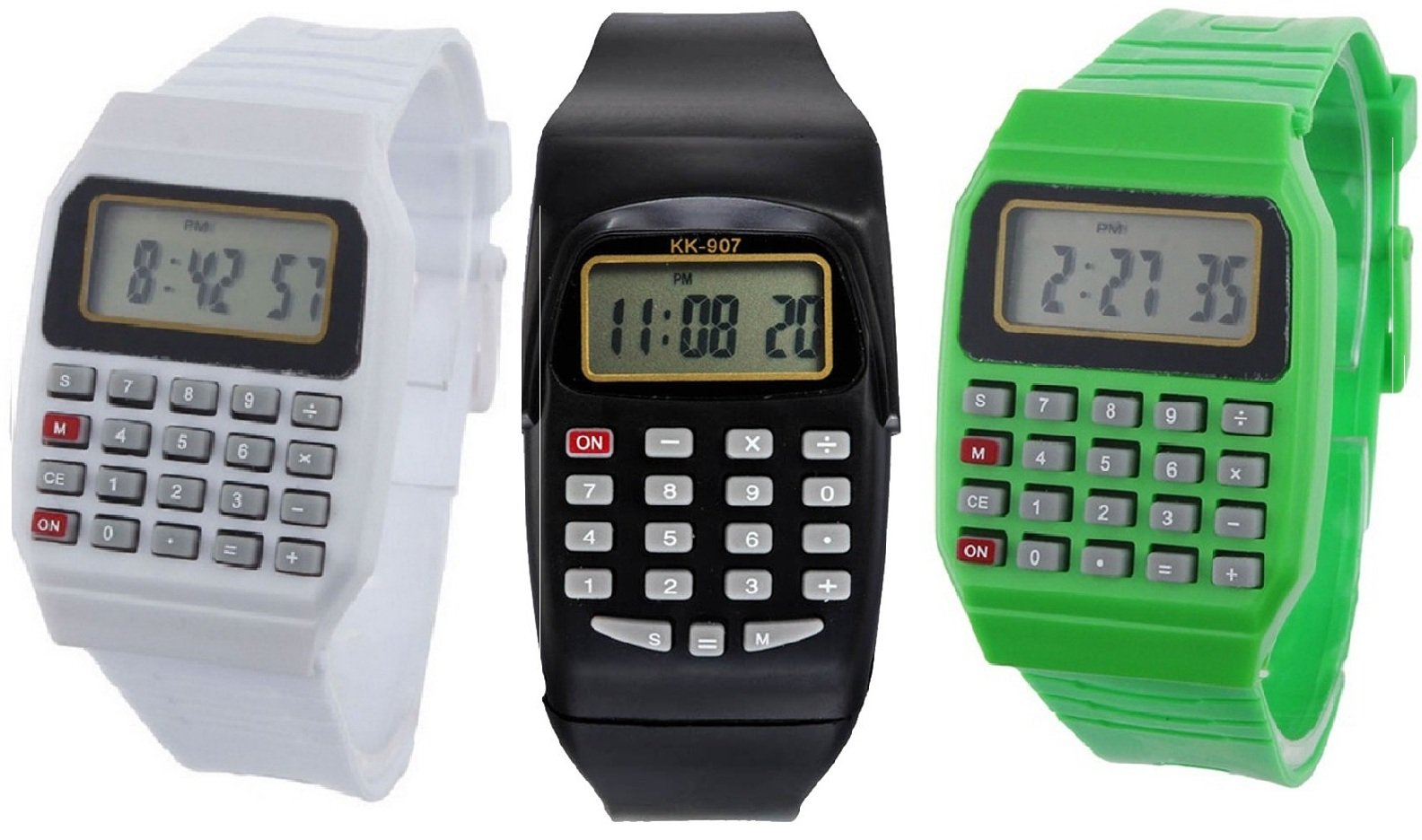 Pappi-Haunt Pack of 3 - Unisex Silicone White, Black & Green Digital Smart Calculator Watch for Kids, Boys, Men, Girls, Women (B01KM1GR6W) Amazon Price History, Amazon Price Tracker