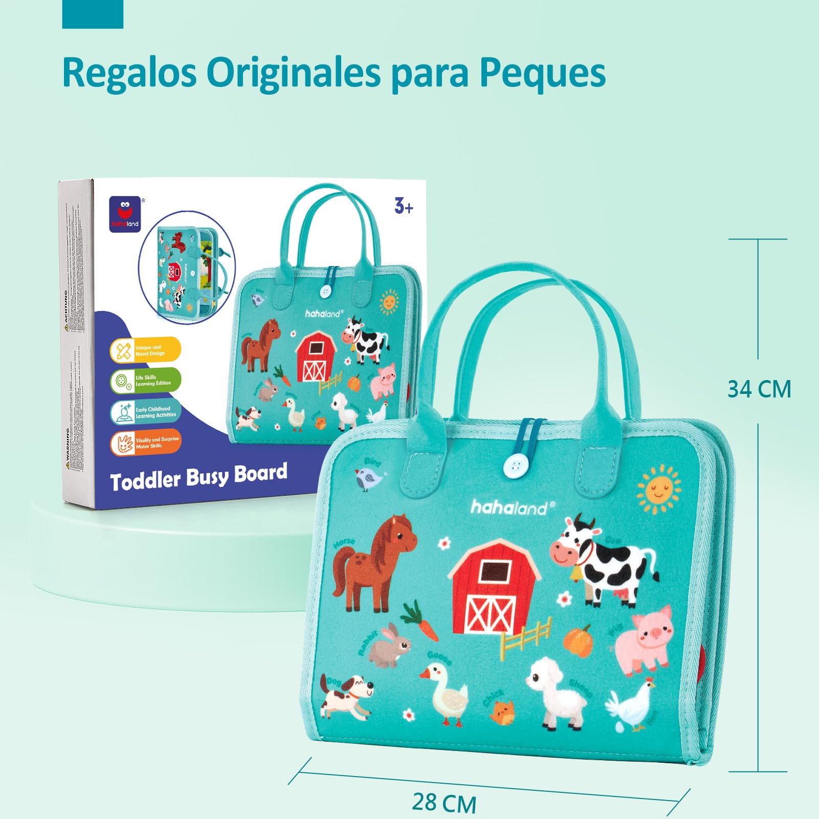 hahaland Busy Board Montessori 2 años - Tablero Sensorial de Actividades Juguetes Montessori para Niños 2 años, Regalos para Niños Cumpleaños 1 2 3 años