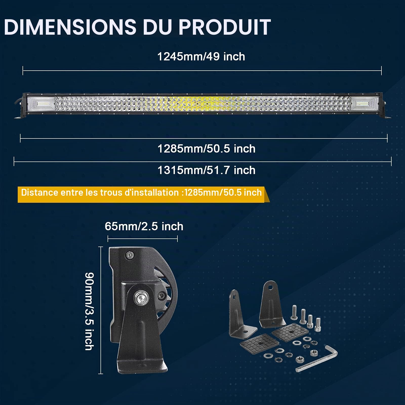 PICAA Led Barre Lumineuse 7D Triple Rangée 50 pouces 125cm 648W Rampe a led barre de led Combo Faisceau de Spot D'inondation 12V 24V hors route Voiture Véhicules 4x4 SUV ATV Camion Tracteur
