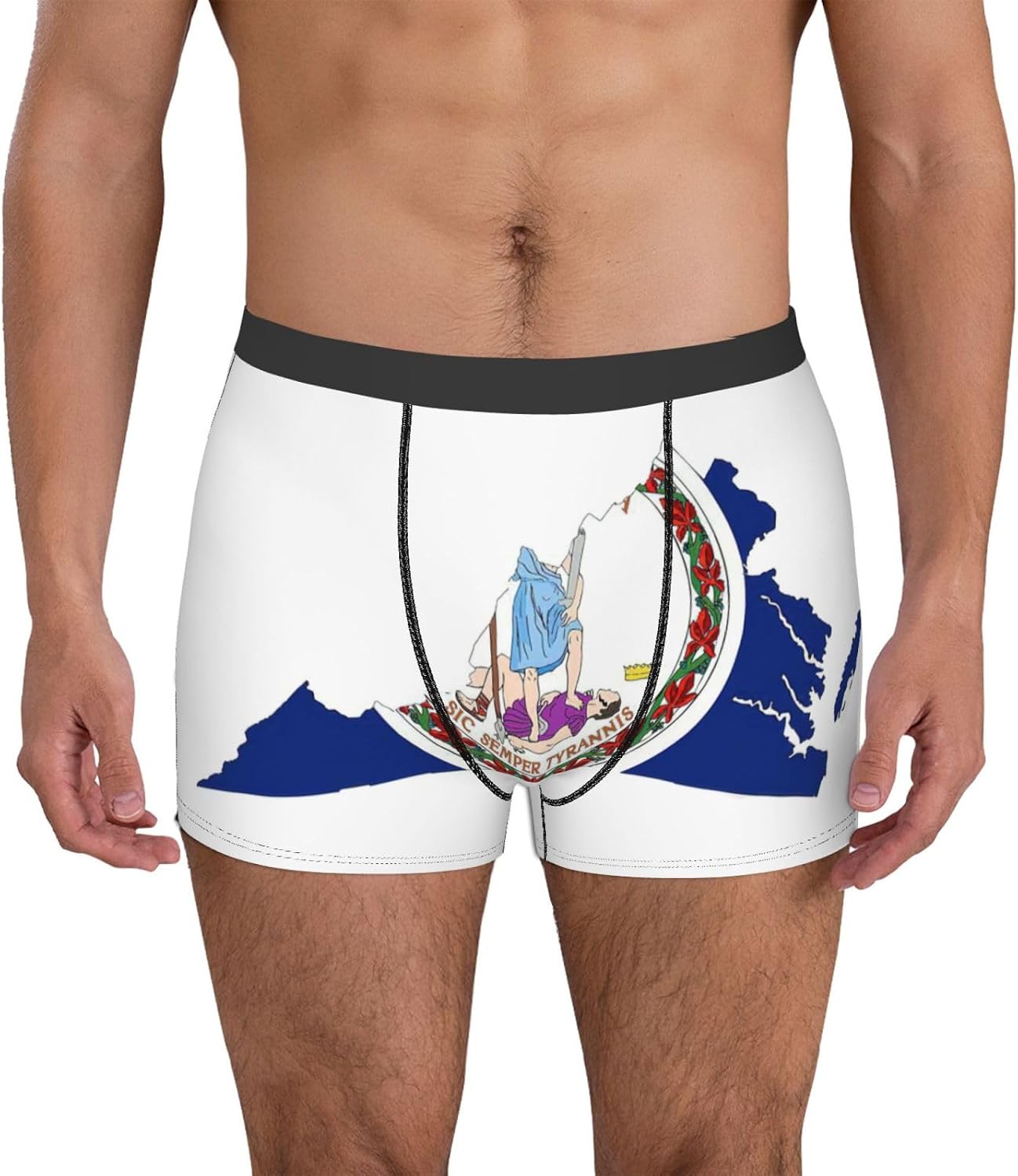 Virginia State Flag Map Print Boxers For Men–full Print Mens Underwear Boxer Briefs,Comfortable Boxers For Men