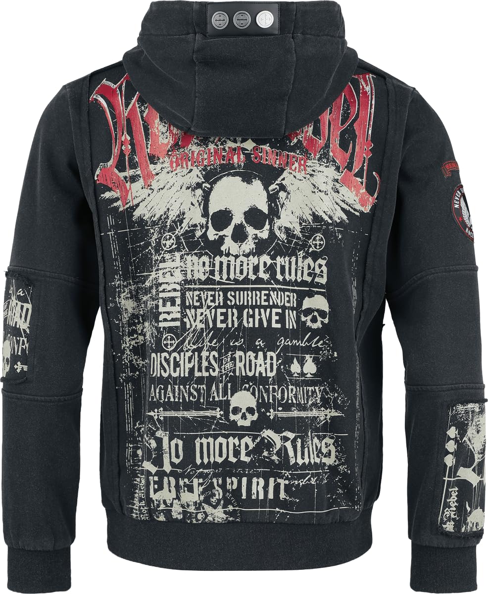 Rock Rebel by EMP Hombre Capucha con cremallera Original Sinners Chaqueta con capucha Gris