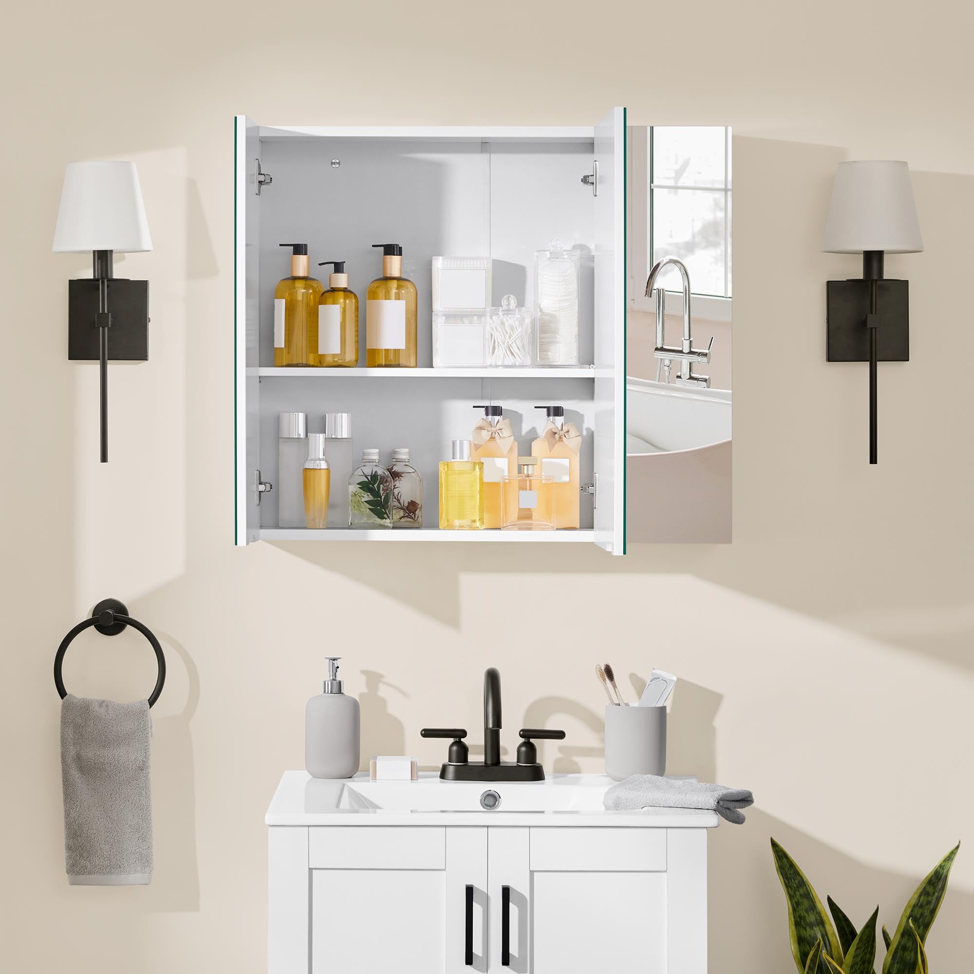 Yaheetech Armadietto da bagno con specchio e porta per giochi di gioco, armadietto da parete, per medicinali (71 × 15 × 61 cm)