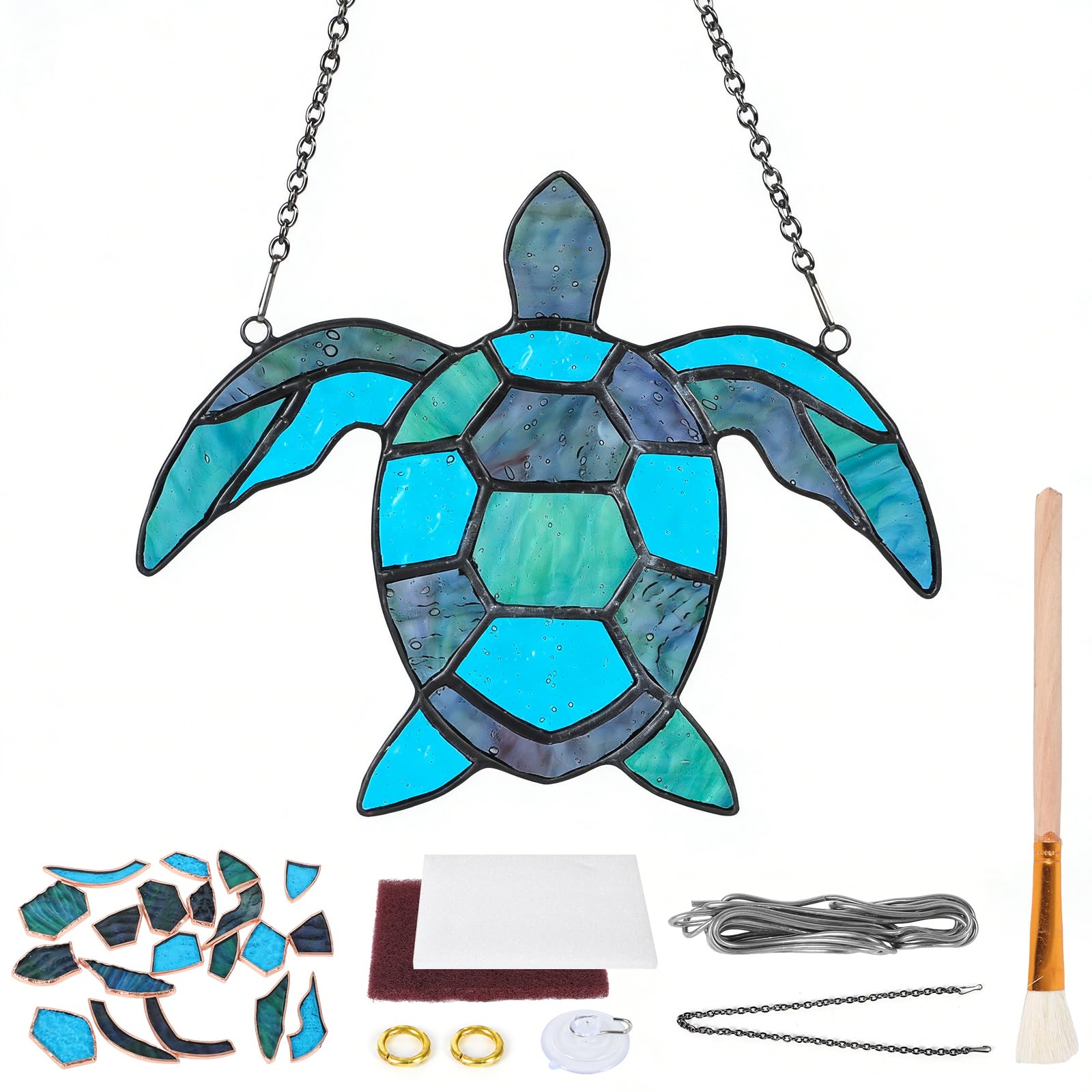Décoration de fenêtre sans perçage : vitrail tortue de mer bleue