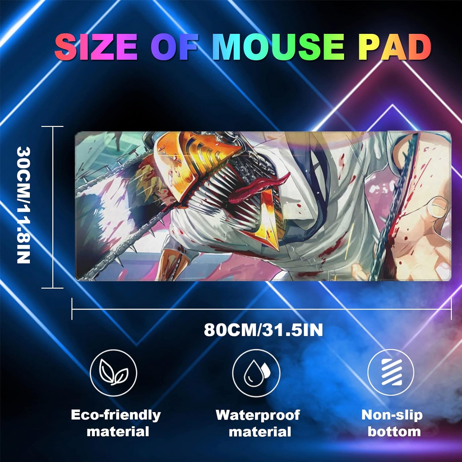 RGB Anime Mouse Pad, Water Resist Keyboard Pad,Mouse Pads with Non-Slip Rubber Base,Office Computer Key Board Mousepad Computer Keyboard Mousepads Mat 800 x 300mm / 31.5×11.8 inches (4)