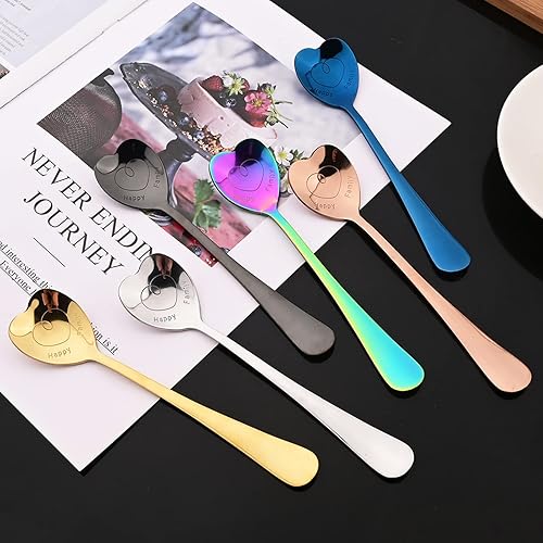 Miniatura 2 de JASHII 8pcs Shiny Blue Heart Shape Teaspoons Stainless Steel Coffee Spoon Dessert Mini Spoons, Love Spoon, Mixing Spoon Sugar Spoon Sprice Spoon,