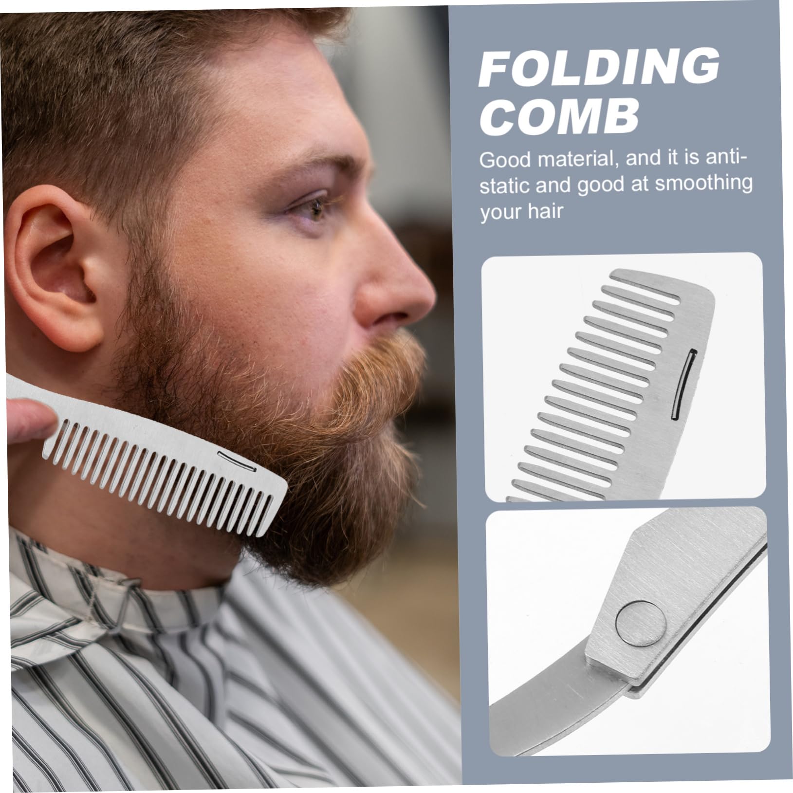 Outanaya Folding Beard Comb Men's Hairstyling Kit Stainless Steel Portable Comb Massaging Skin for