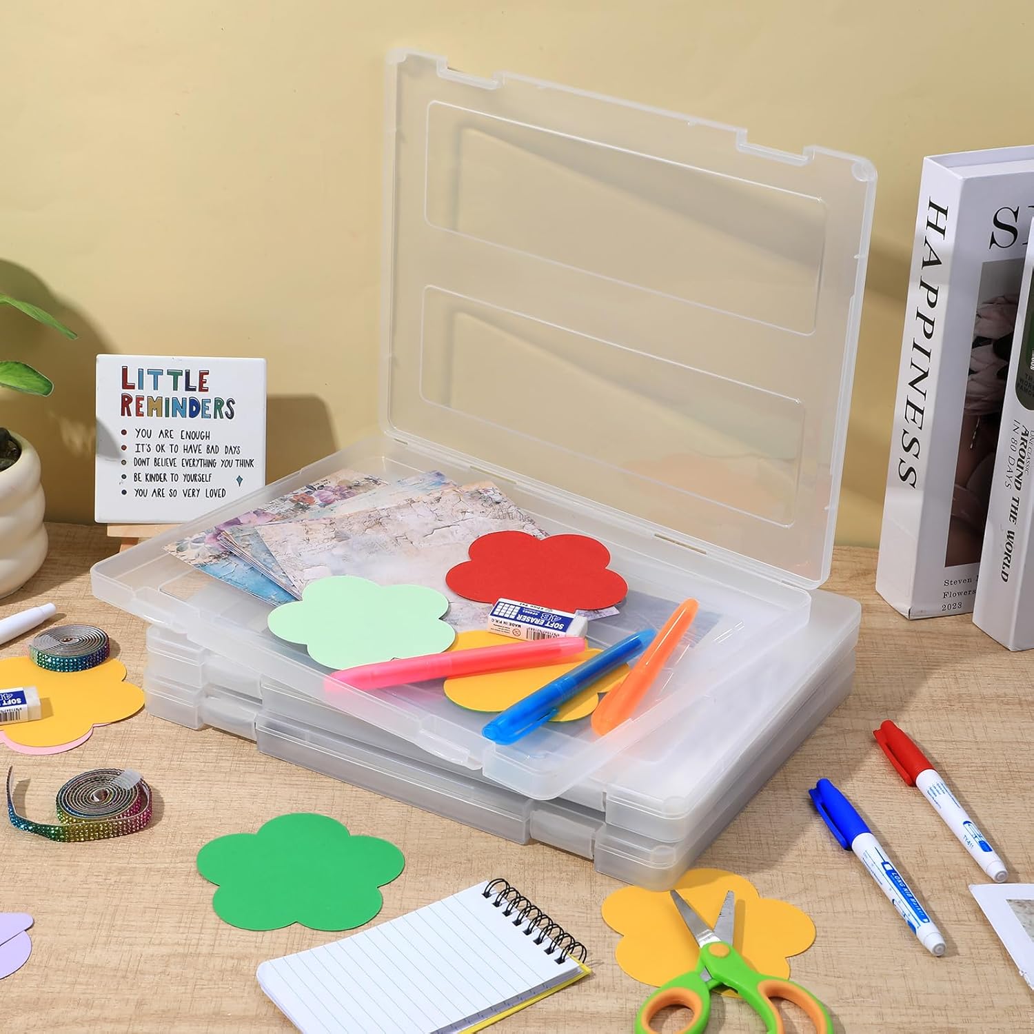 6 Pcs Clear A4 File Portable Project Case, Plastic Storage Box for 8.5" x 11" Letter Paper, Scrapbook Paper Storage Boxes Documents Magazines Holder, File Boxes