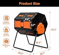 Vista 6 de Vaso de compost, fácil de montar y eficiente, contenedor de abono para exteriores, 45 galones170 litros, compostador giratorio de doble cámara