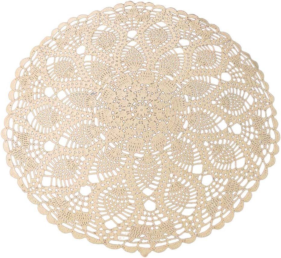 YIZUNNU Beige Round Handmade Crochet Tablecloth Cotton Lace Table Doilies (24")