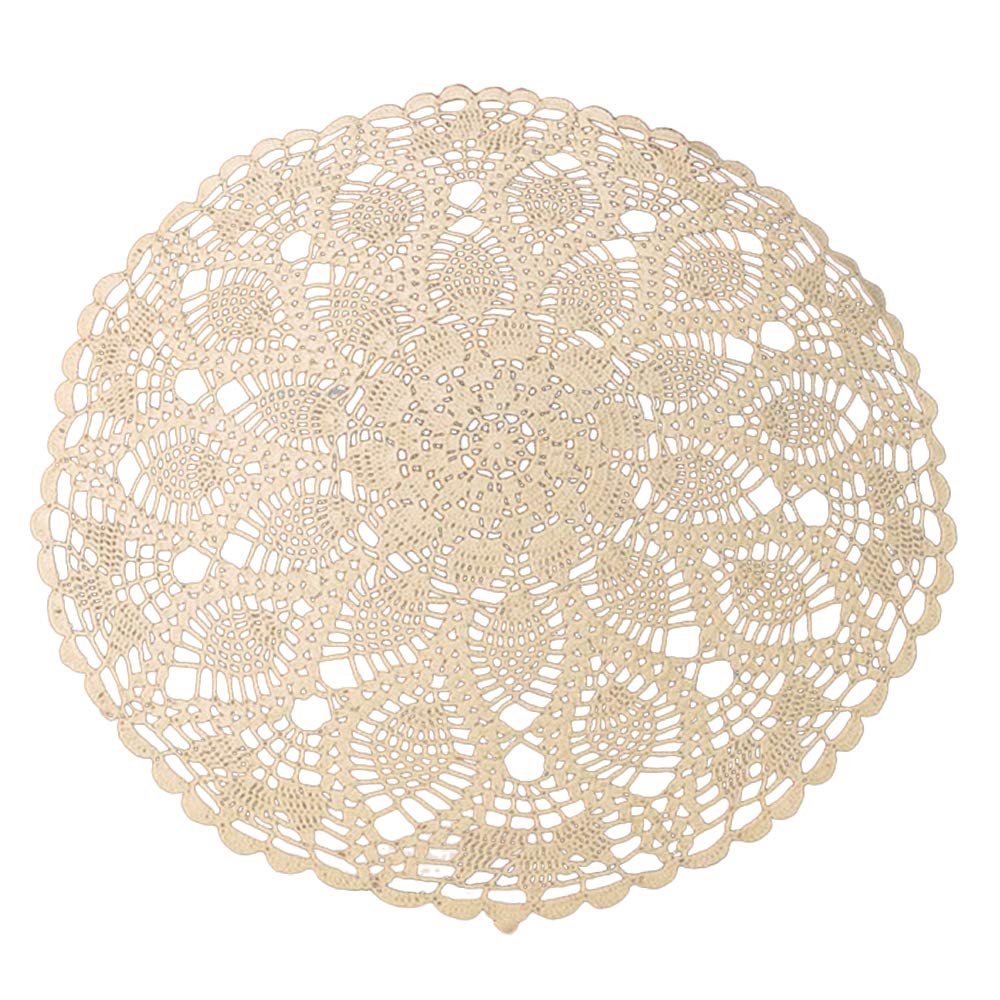 YIZUNNU Beige Round Handmade Crochet Tablecloth Cotton Lace Table Doilies (24")