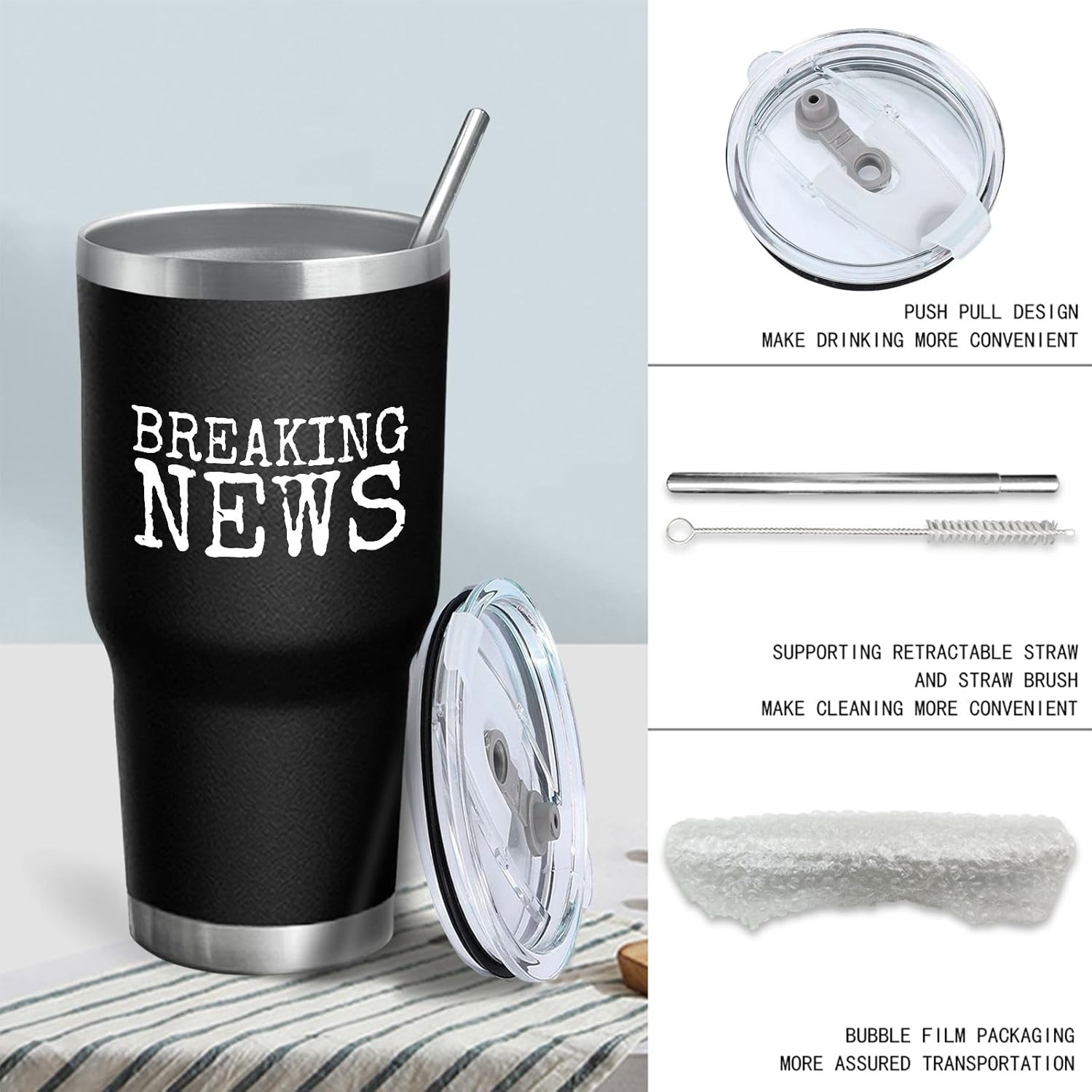 Breaking News Tumbler 30 oz Tumbler with Lid and Straw Insulated Tumbler Stainless Steel Tumbler - Image 9