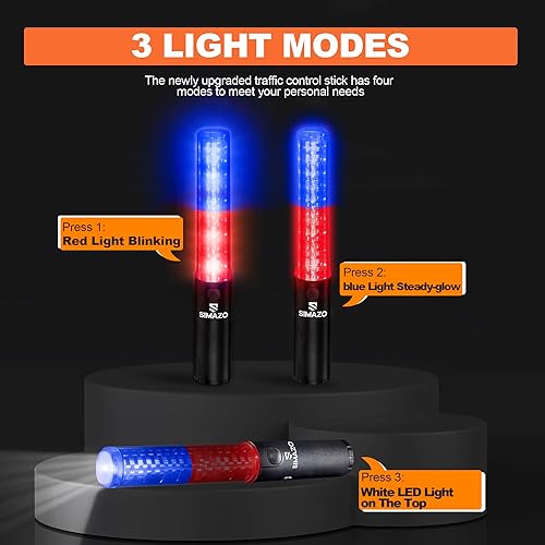 Miniatura 7 de Varita de Señal de Tráfico Recargable de 10 Pulgadas, Bastón de Control de Tráfico con LED Blanco en la Parte Superior, Vara de Marshalling Aéreo