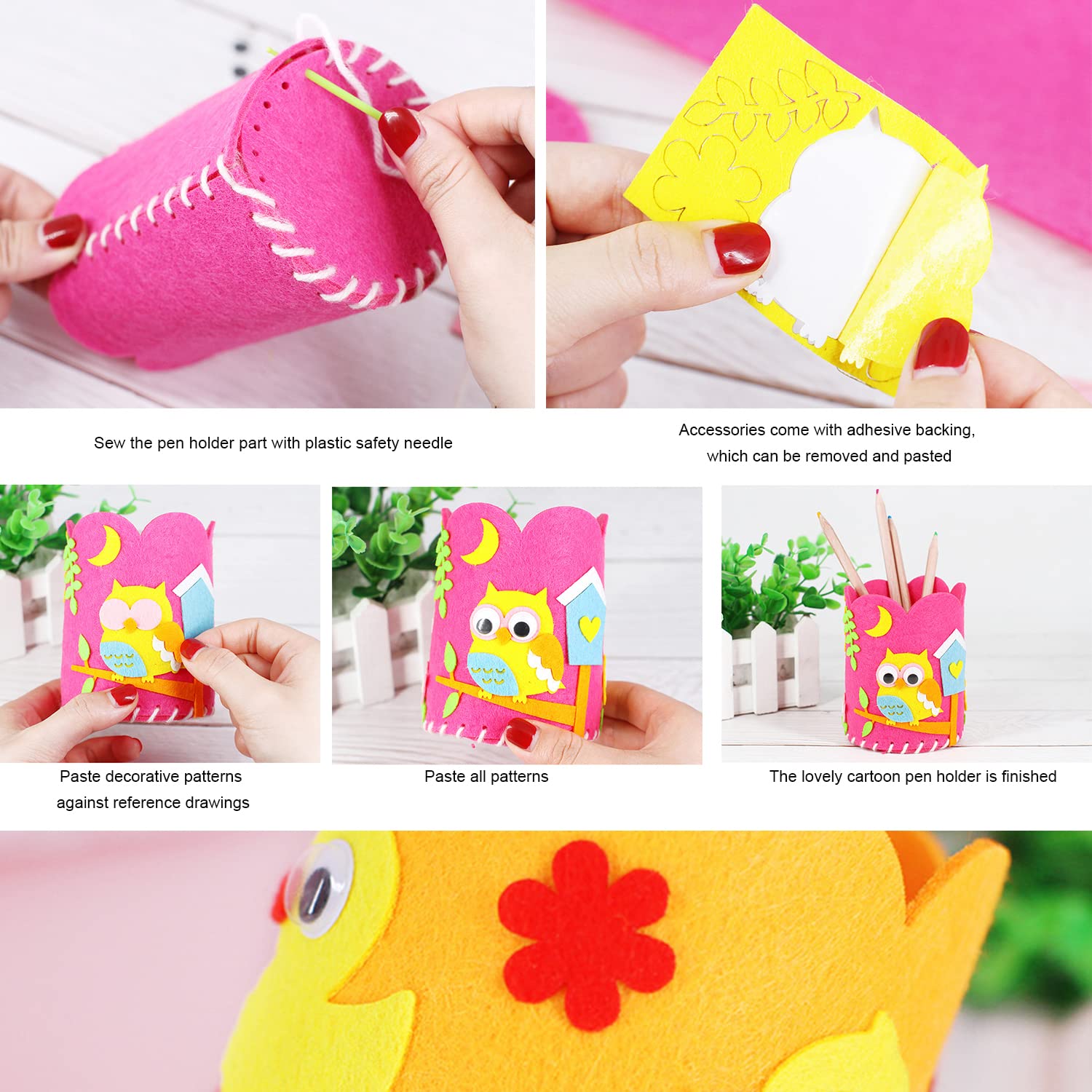 Smavles Kit Couture Enfants 12 Porte-Crayons Feutrine Bricolage Mignon - Activité Manuelle Créative Filles