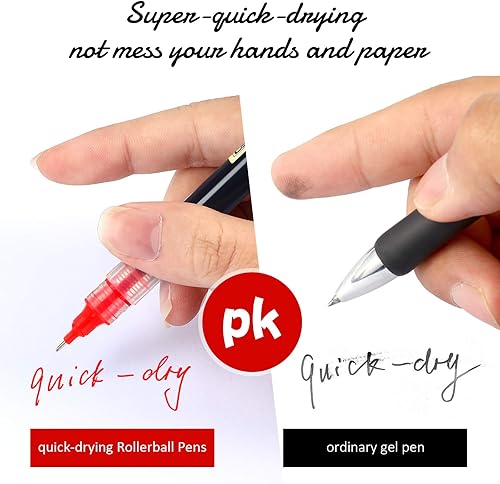 Miniatura 2 de 12 bolígrafos de punta rodante, punto extrafino de 164 pulgadas (0.5 mm), bolígrafos de tinta líquida de secado rápido, (negro y rojo)