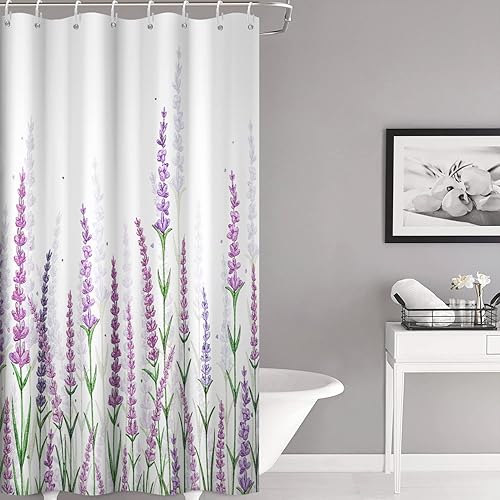 Miniatura 85 de Cortina de ducha verde salvia con eucalipto, cortina de ducha de tela impermeable con hojas de planta de primavera, cortina de ducha acuarela verde