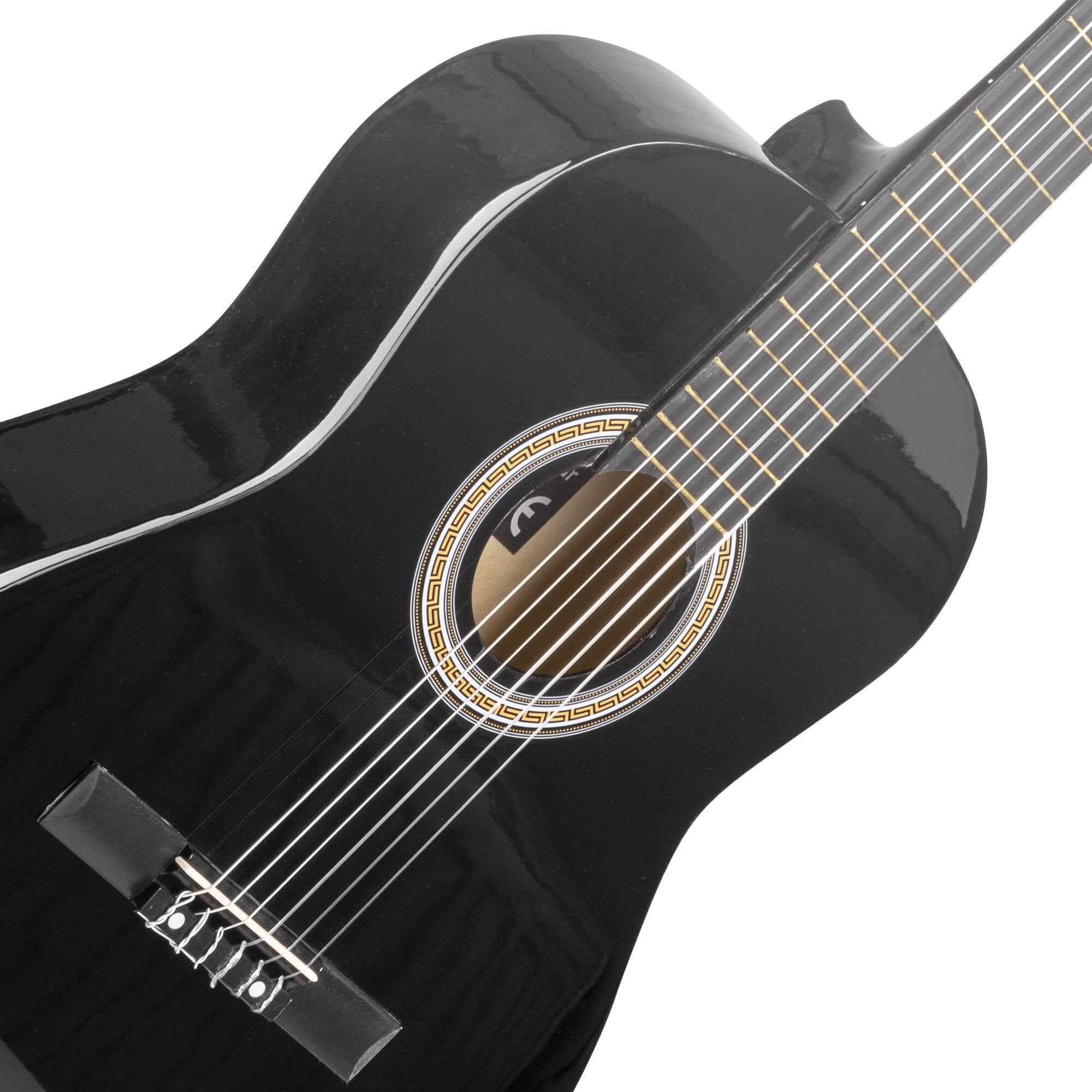 MAX SoloArt Guitare Acoustique Classique avec Support de Guitare - Noir, Idéal pour Animer vos Soirées