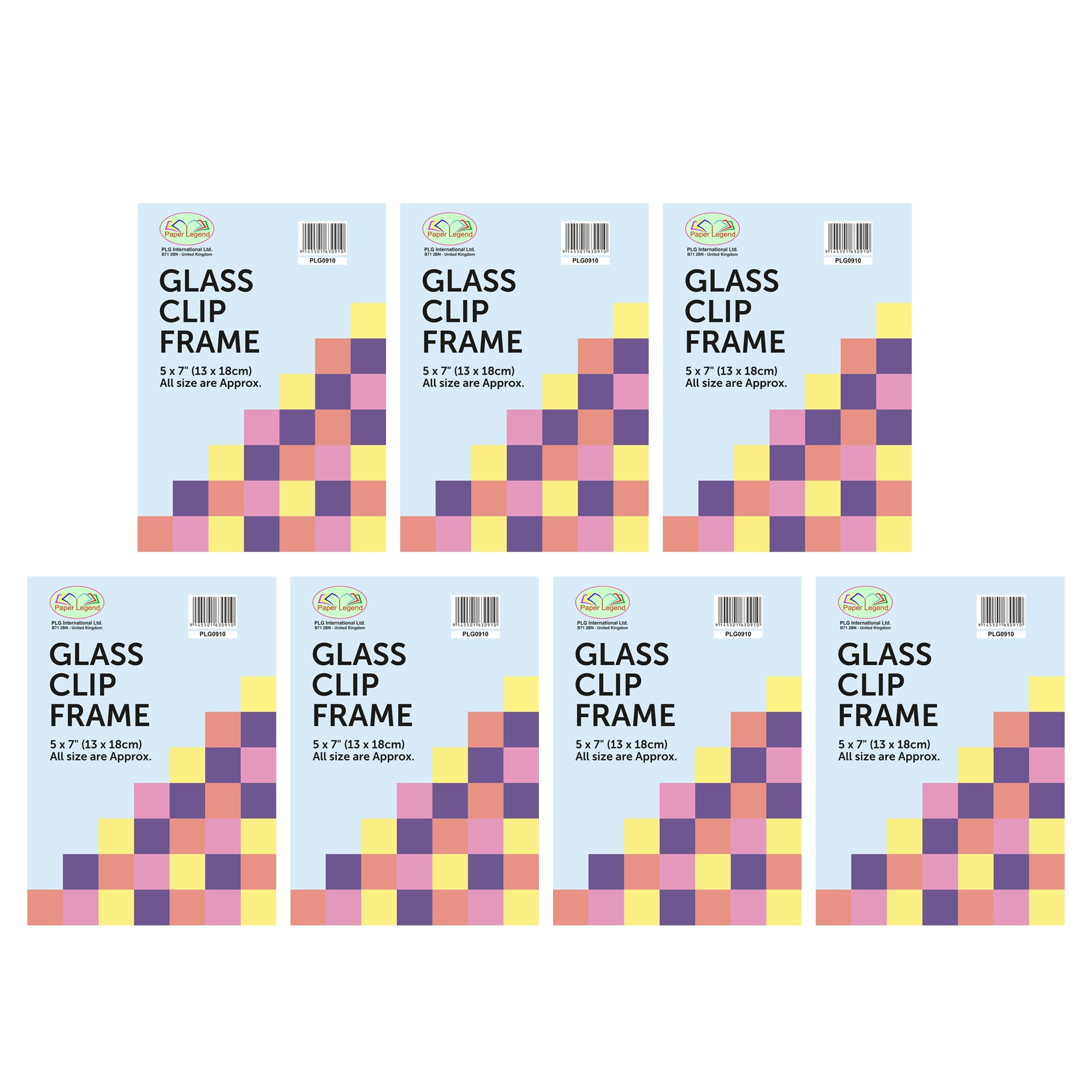 (Set of 7) 7" x 5" Inch Glass Front Frameless Clip Frame Classic Wall Mountable Picture Frame For Home, Office Portraits, Certificates, Posters (13 x 18 cm)