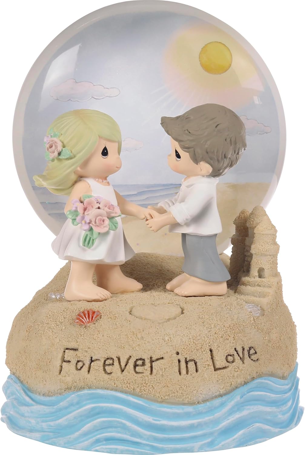 Precious Moments Couple on The Beach Light Up Snow Globe | Forever in Love Resin/Glass Lighted Musical | Wedding Gift | Gift for Newlyweds | Wedding Shower Gift | Plays Here Comes The Bride