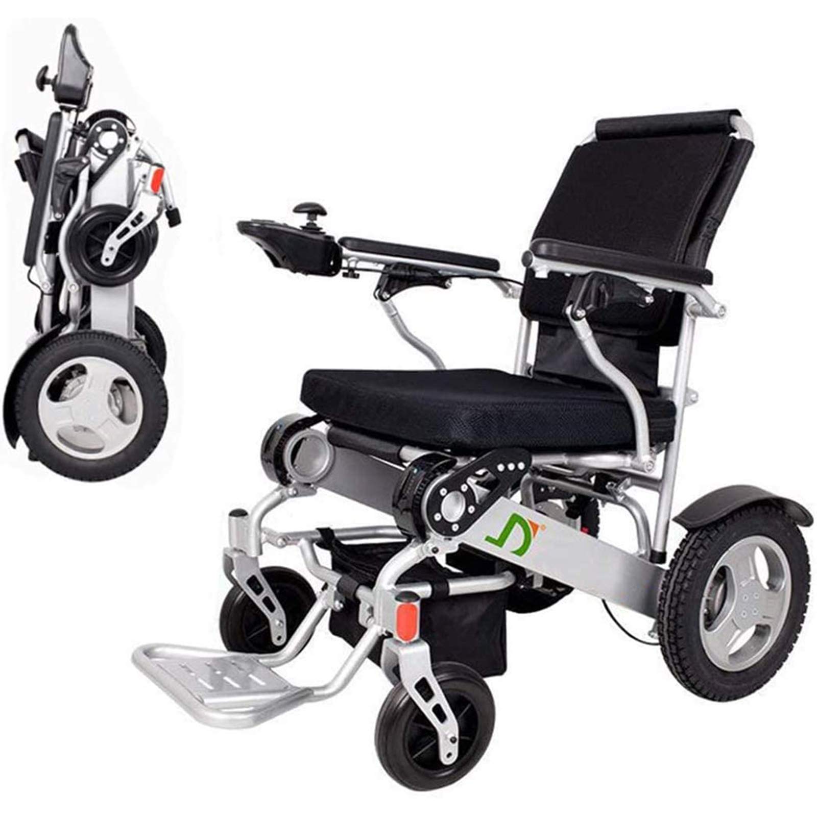 Lightweight Folding Electric Wheelchair, Deluxe Fold Foldable Power Compact Mobility Aid Wheel Chair, Dual Battery, Longest Driving Range Power Wheelchair