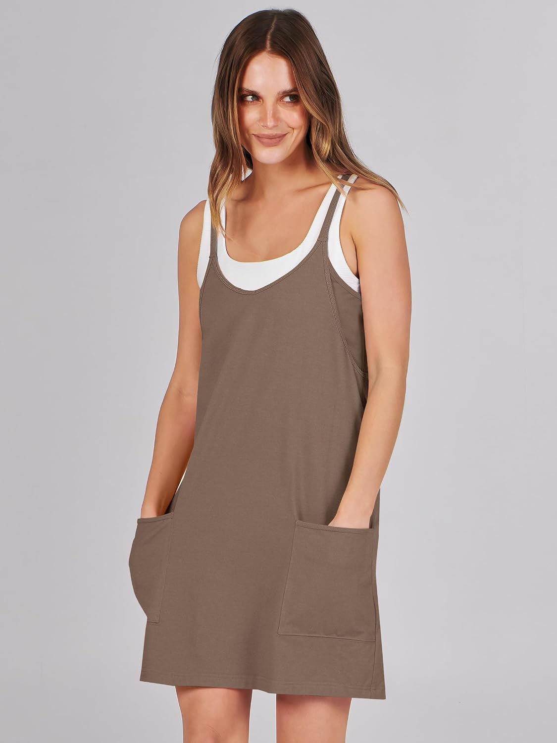 Caracilia Womens Summer Mini Dress 2025 Casual Sleeveless Built in Shapewear Sundress Trendy Short Tennis Athletic Outfits